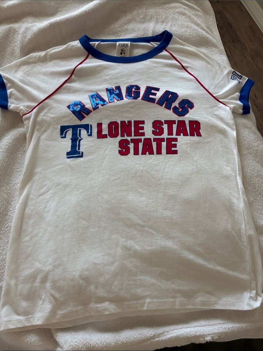 Womens sz small pink Texas Rangers 'Lone Star State' White Tee